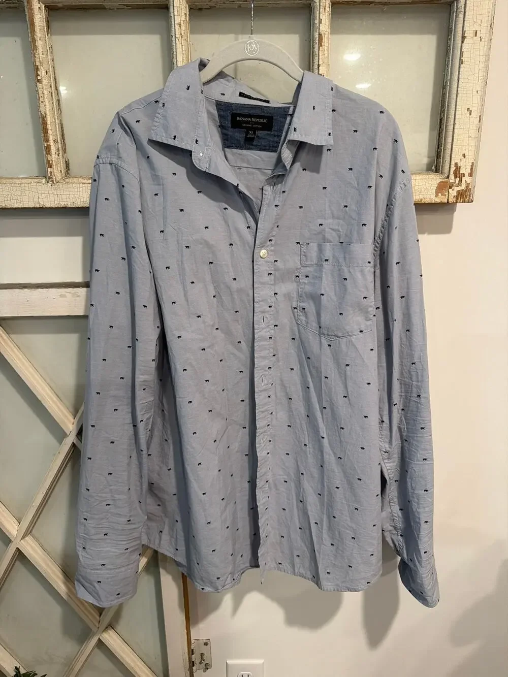 Banana Republic size XL light blue button down shirt with bears